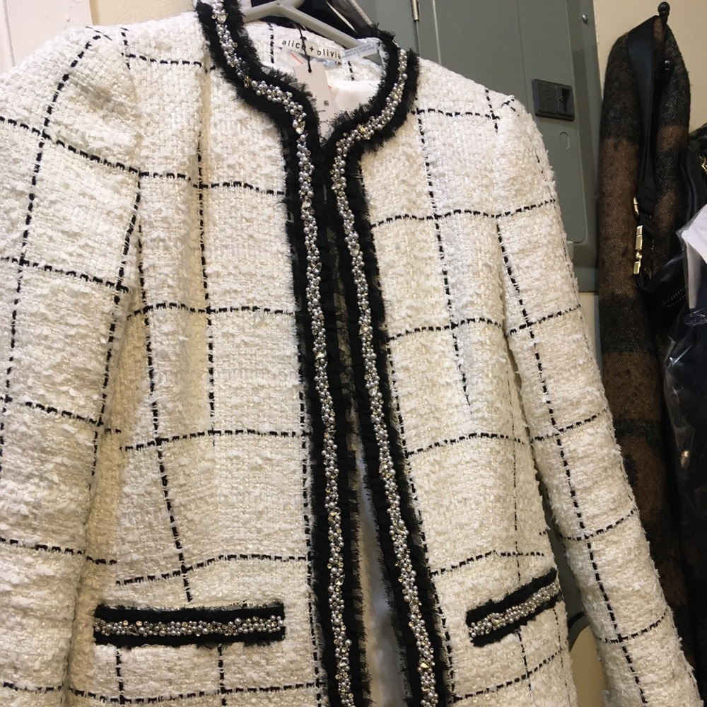 Alice and Olivia tweed beaded jacket.
